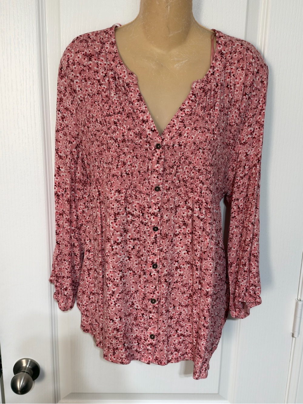 Knox Rose Rose-Pink Floral Button-Down Blouse